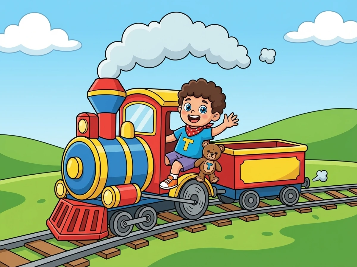 Together, Timmy and Tess hopped on a train. The train chugged along the tracks, taking them further.