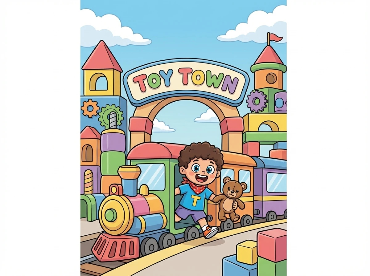 The train stopped at a town full of toys! Timmy and Tess were thrilled.