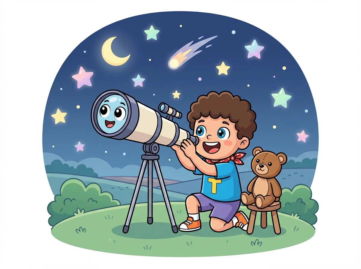 Timmy used the telescope to see the stars. He realized the real treasure was the terrific trip and his new friend, Tess.