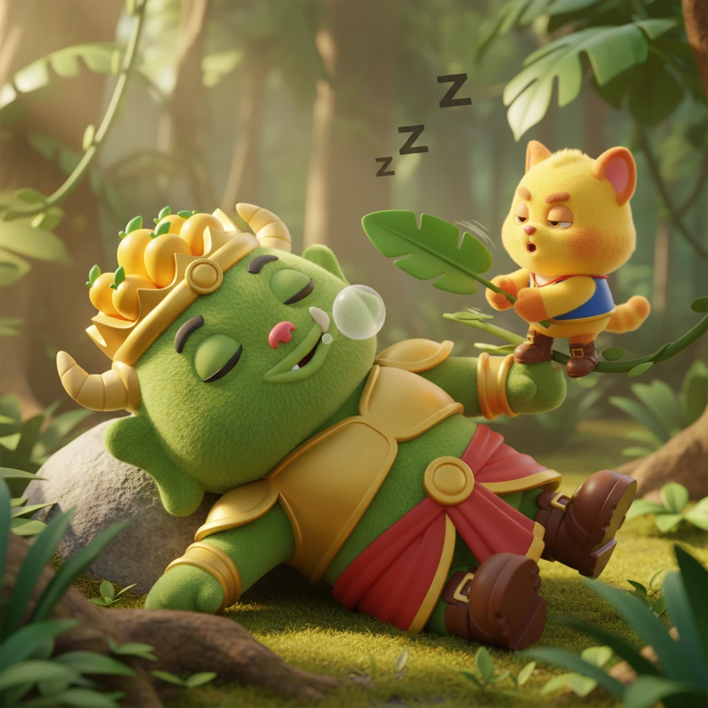 ยักษ์ที่เห็นท่าทางขยันขันแข็งของจ๊อกกี้ก็ตายใจ นึกว่าจ๊อกกี้เป็นเพียงสัตว์ป่าที่มาช่วยพัดคลายร้อน ไม่นานนัก ดวงตาของยักษ์ก็ปรือลงอีกครั้ง และหลับลึกลงไปกว่าเดิม