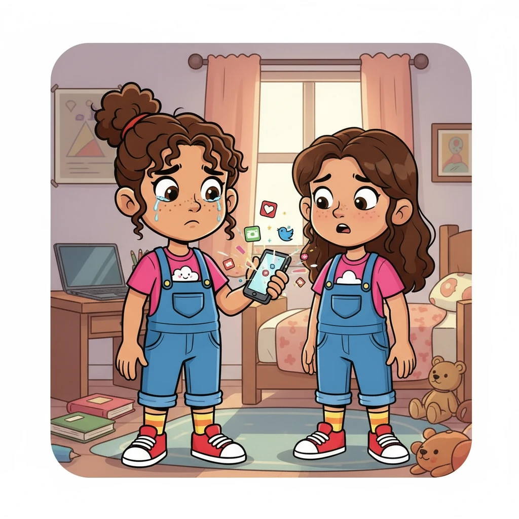 Maya confronted Lina, her voice trembling with hurt. Lina looked shocked and upset, explaining she'd only shared the photo with one friend. They both realized the speed at which things spread online.