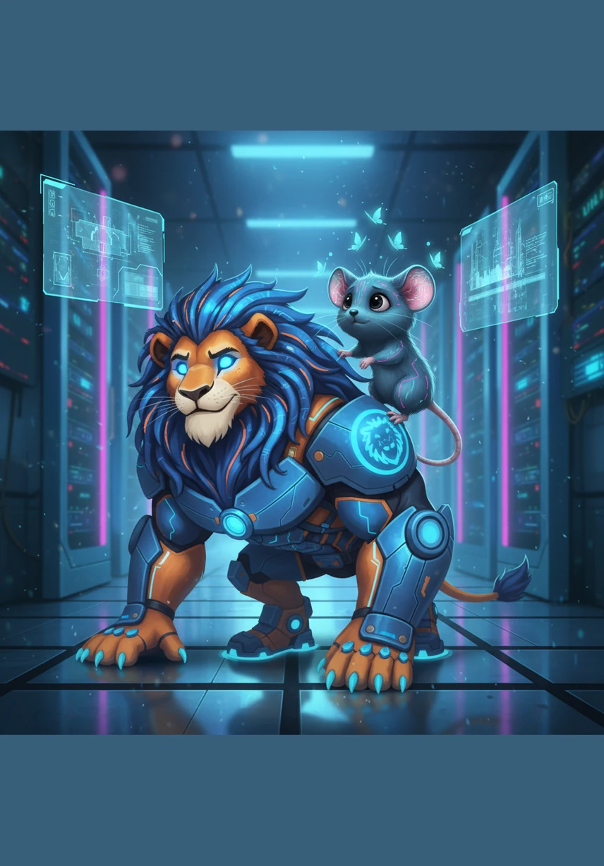 One afternoon, feeling particularly playful and bold, Pip decided to climb onto the sleeping lion’s back. He scampered through the thick, soft fur and slid down Leo's long tail, squeaking with delight at his own daring bravery.