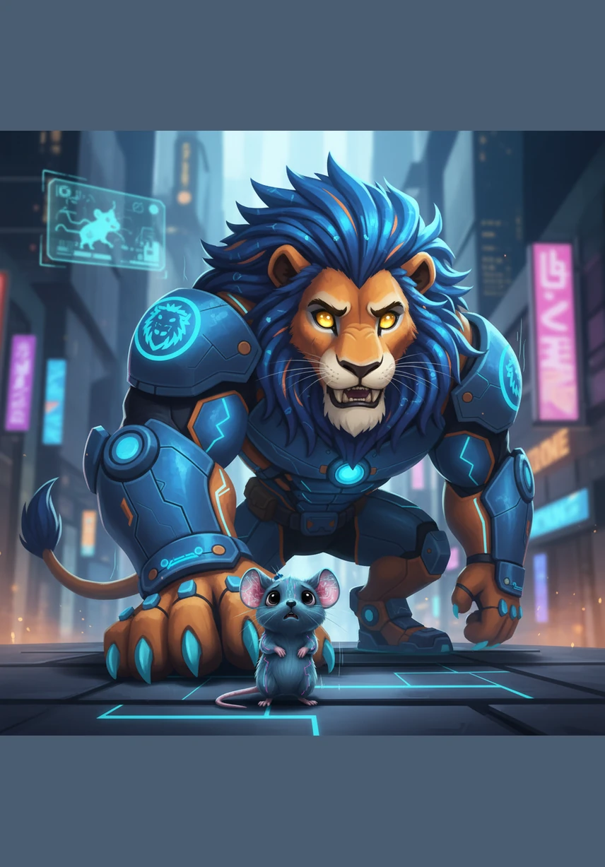 Suddenly, Leo’s golden eyes snapped open and his massive paw came down with a thud, trapping Pip against the ground. The lion let out a low, rumbling growl, looking down at the trembling mouse who had dared to disturb his afternoon nap.