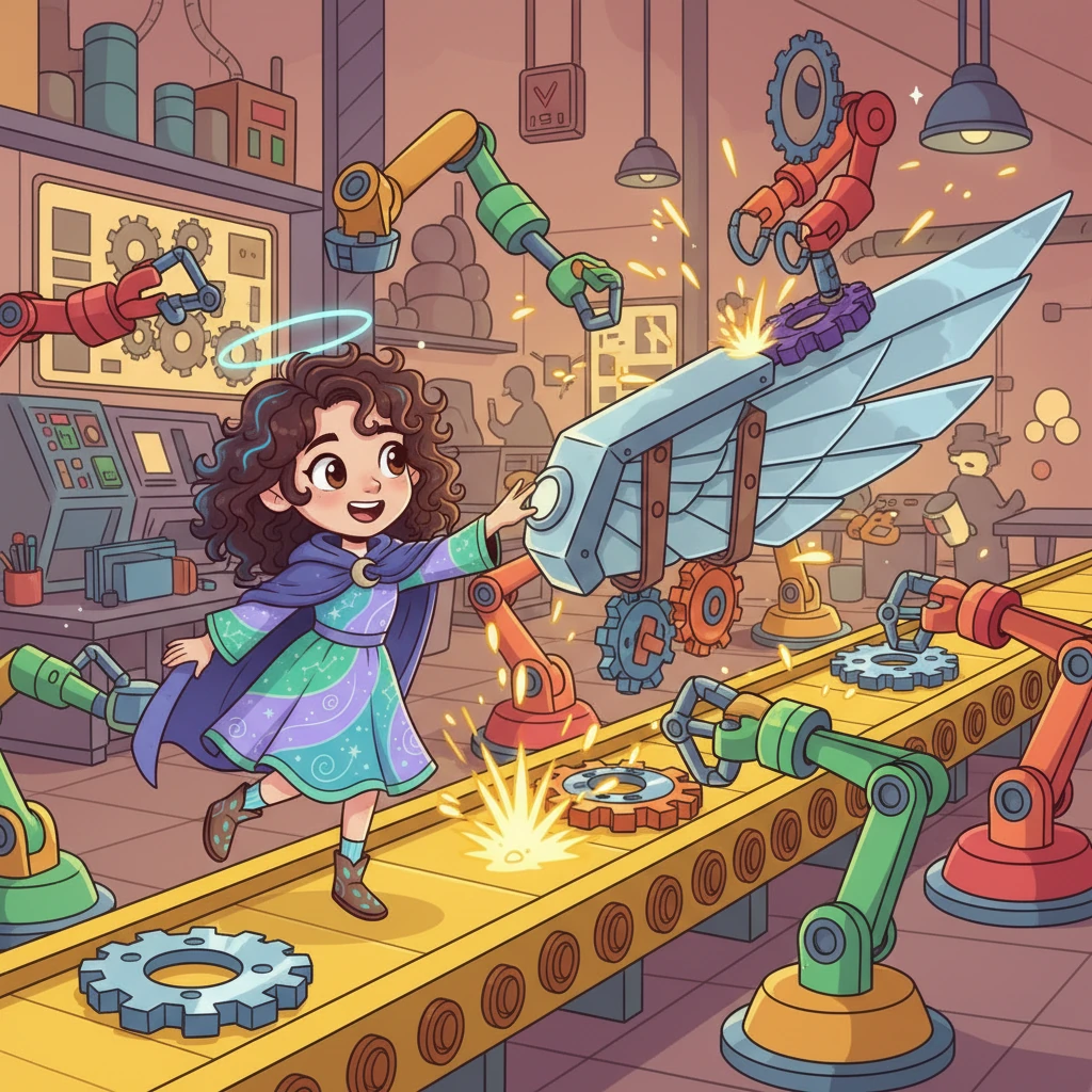 They venture onto a dynamic yellow channel, where everyone is busy building and inventing. Gears turn, lights flash, and new creations spring to life. Aura is amazed by the ingenuity and practical skills on display.