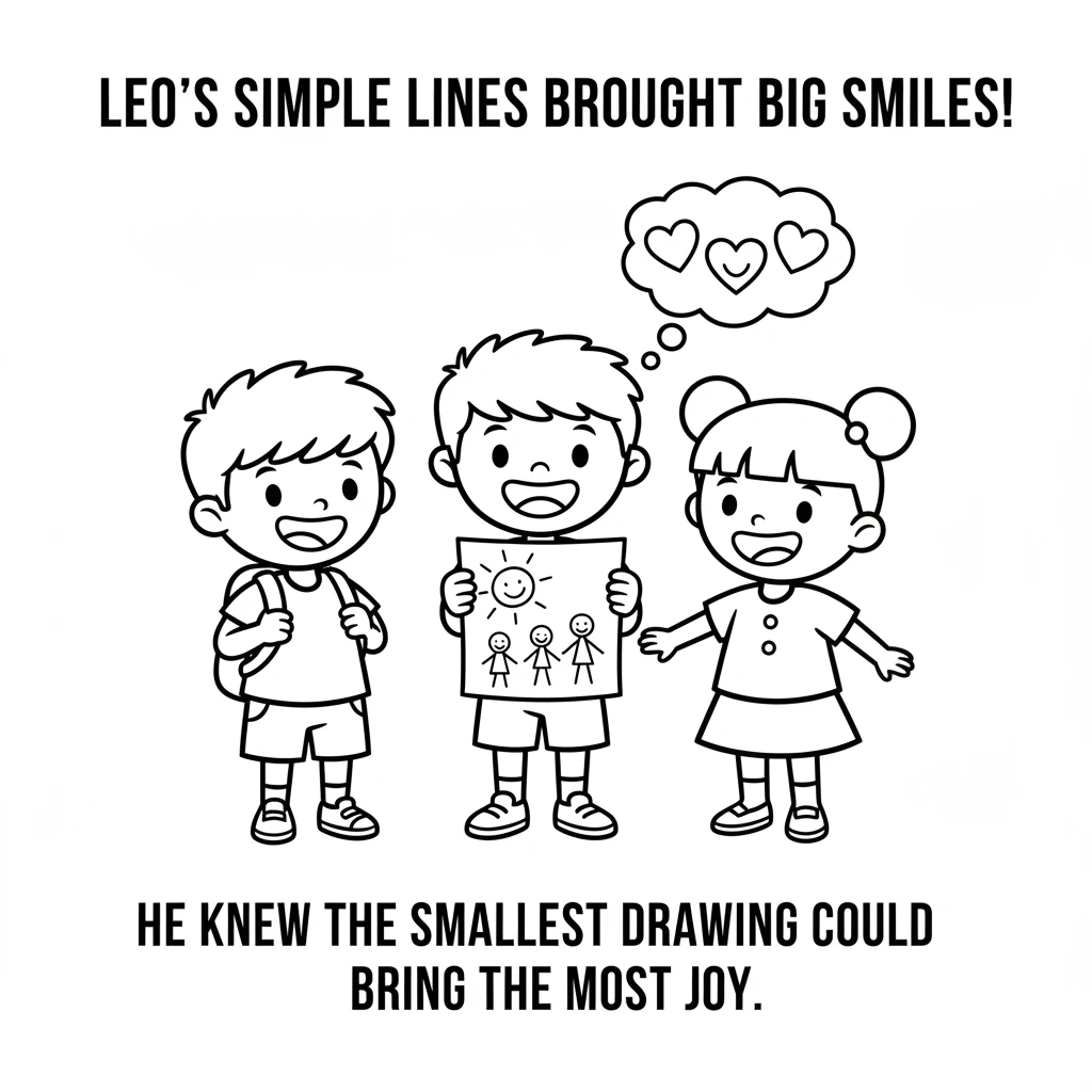 Leo looked at his friends, their faces bright with smiles because of his simple lines. He felt a joyful warmth spread through his own heart. He knew t