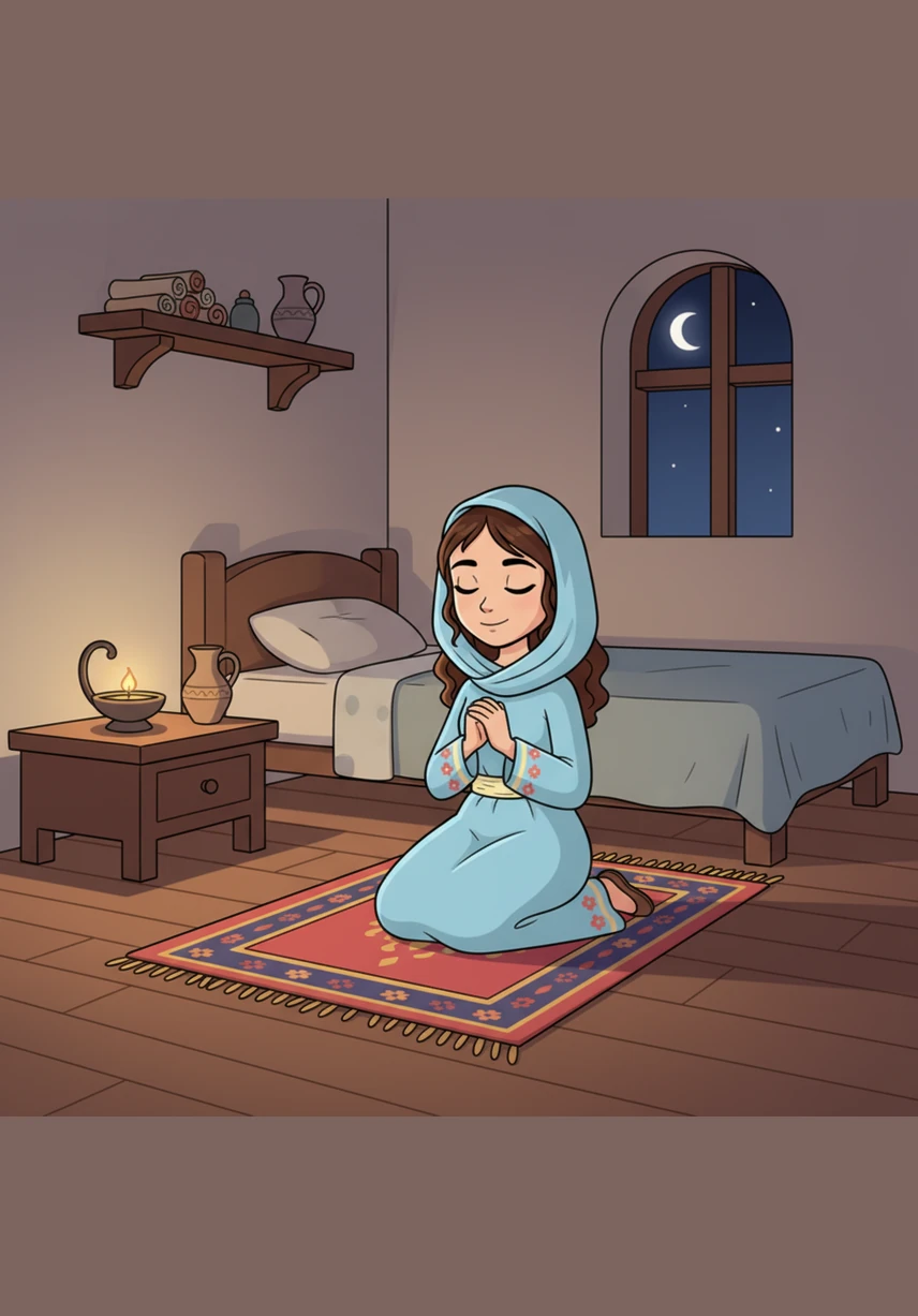 In the quiet of her room, Miriam pauses to pray, feeling a deep sense of belonging to a story much larger than herself. The heavy weight of comparison begins to lift, replaced by a gentle peace that settles over her like a soft, protective shawl.