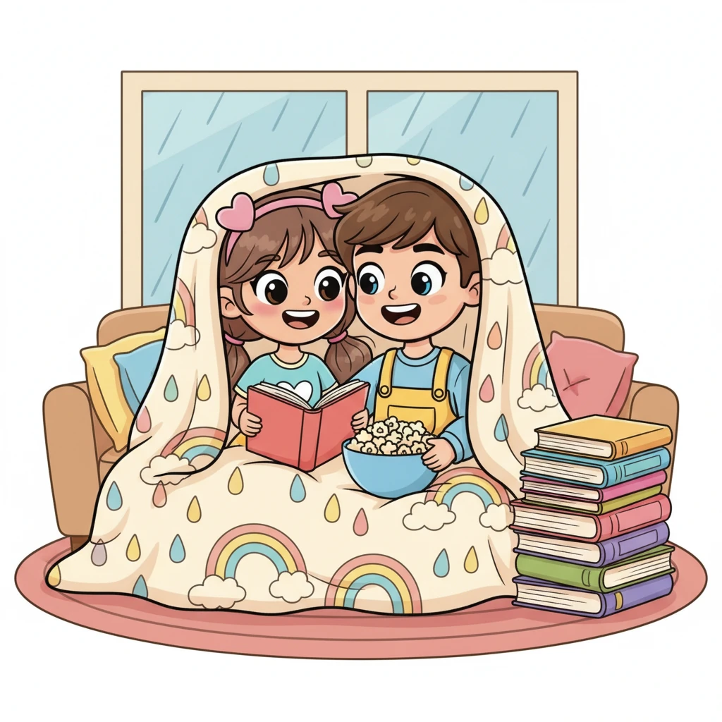 One of their favorite memories was a rainy afternoon spent snuggled under a giant, fluffy blanket, reading stories aloud. A towering stack of colorful books lay beside them, and a bowl of popcorn rested between their happy faces. It was a perfect picture of cozy companionship.