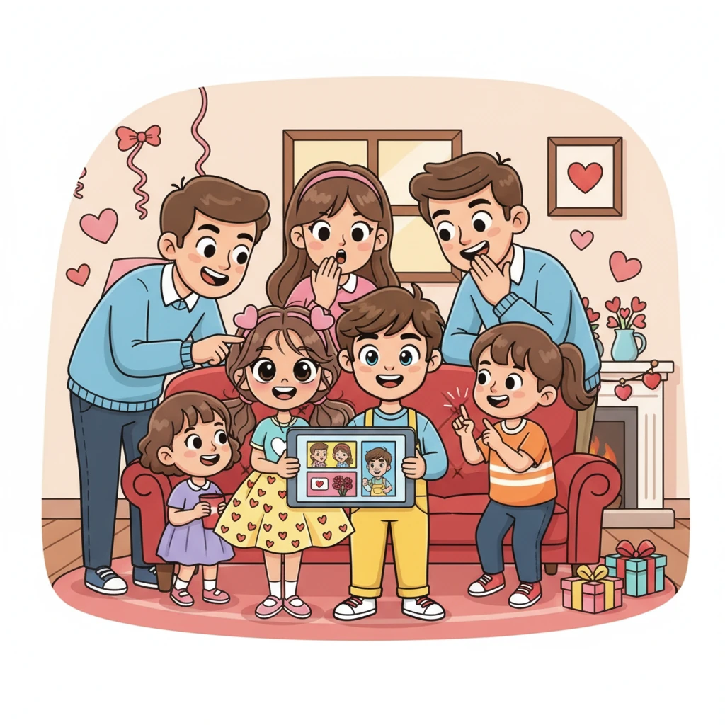 On Valentine's Day, Lily and Tom proudly shared their beautiful webpage with their families. Everyone 'clicked' through their adventures, oohing and aahing at each memory. It was a heartwarming celebration of their special bond, proving that friendship is the best love story of all.