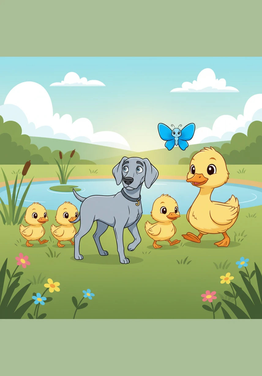 He trots through a vast meadow where the tall grass tickles his belly and golden wildflowers sway in the gentle breeze. Japie feels like a silver explorer on a grand mission to find the legendary rushing river.