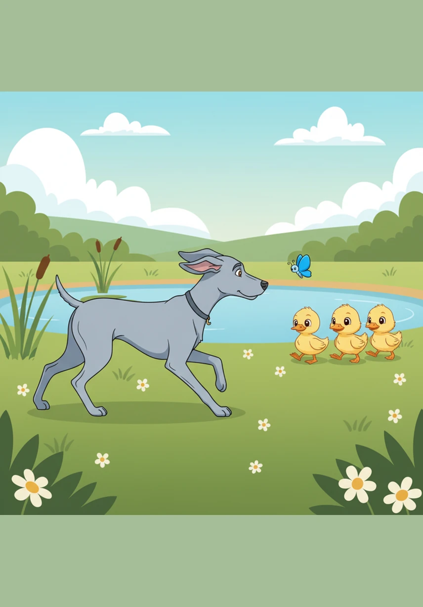 A bright blue butterfly flutters across his path, dancing just out of reach of his wet, curious nose. Japie follows his new winged friend, his velvety ears flopping happily with every rhythmic step he takes.