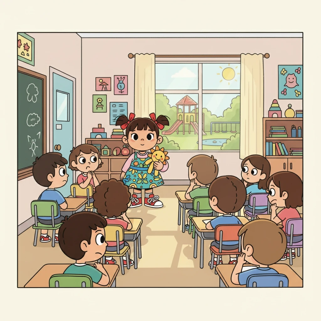 Al llegar al aula, Fernanda es recibida por miradas curiosas y murmullos. Algunos compañeros la observan con extrañeza, mientras otros parecen ignorarla por completo. Fernanda se siente un poco incómoda, pero decide mantener su sonrisa y buscar un lugar cerca de la ventana para poder ver el patio.