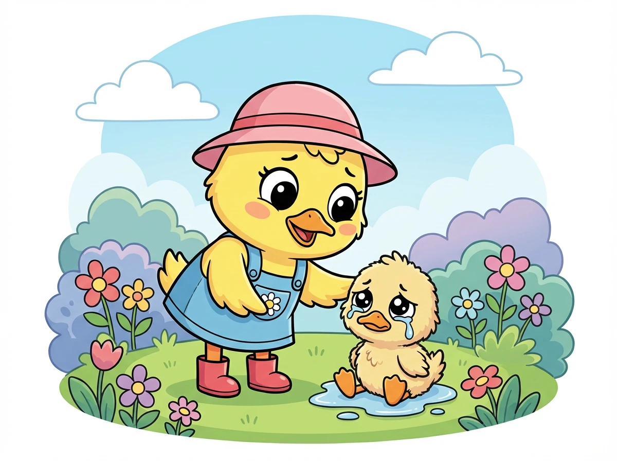 Suatu hari, Cici menemukan seekor anak itik yang tersesat dan menangis sendirian. Cici merasa kasihan dan ingin membantunya.