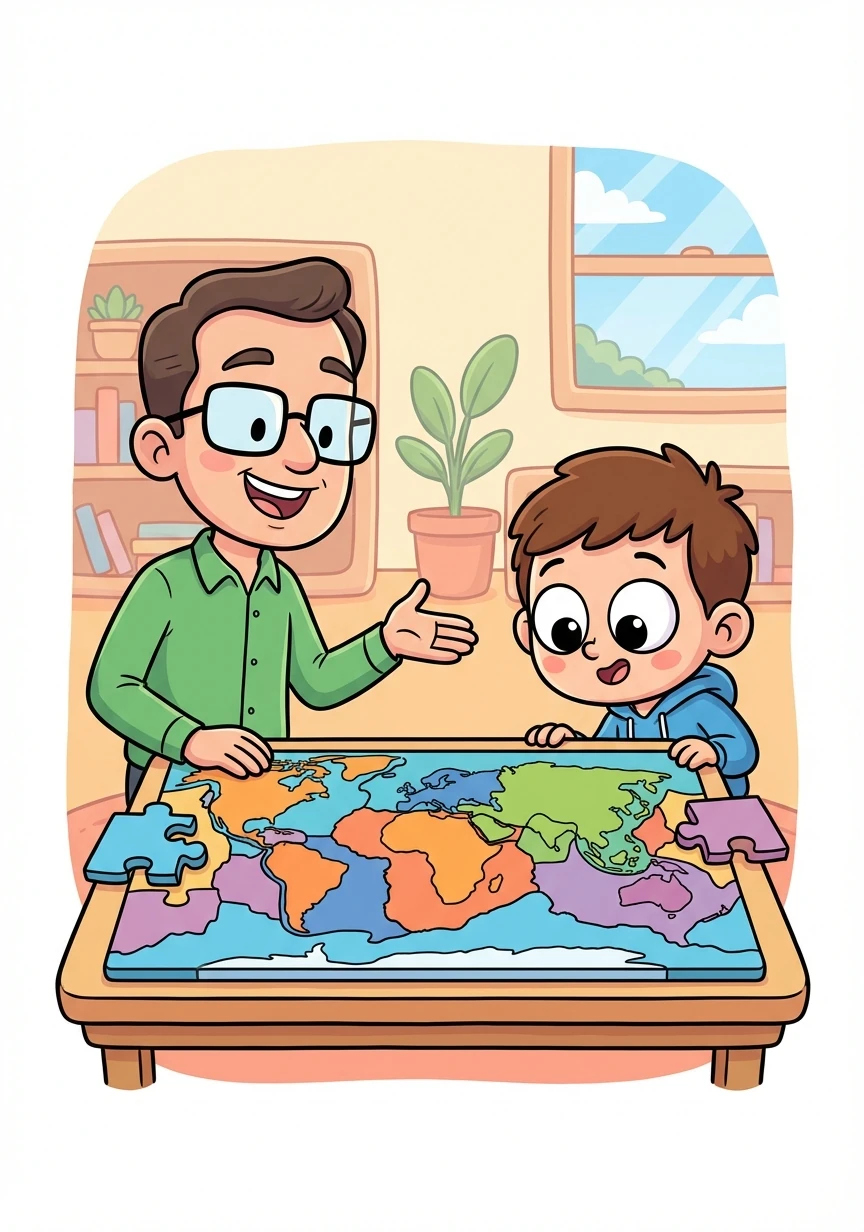 Mr. Kamina smiles. "That's a great question, David! It's all about plate tectonics! Imagine the Earth's crust as a giant jigsaw puzzle, broken into pieces called plates."