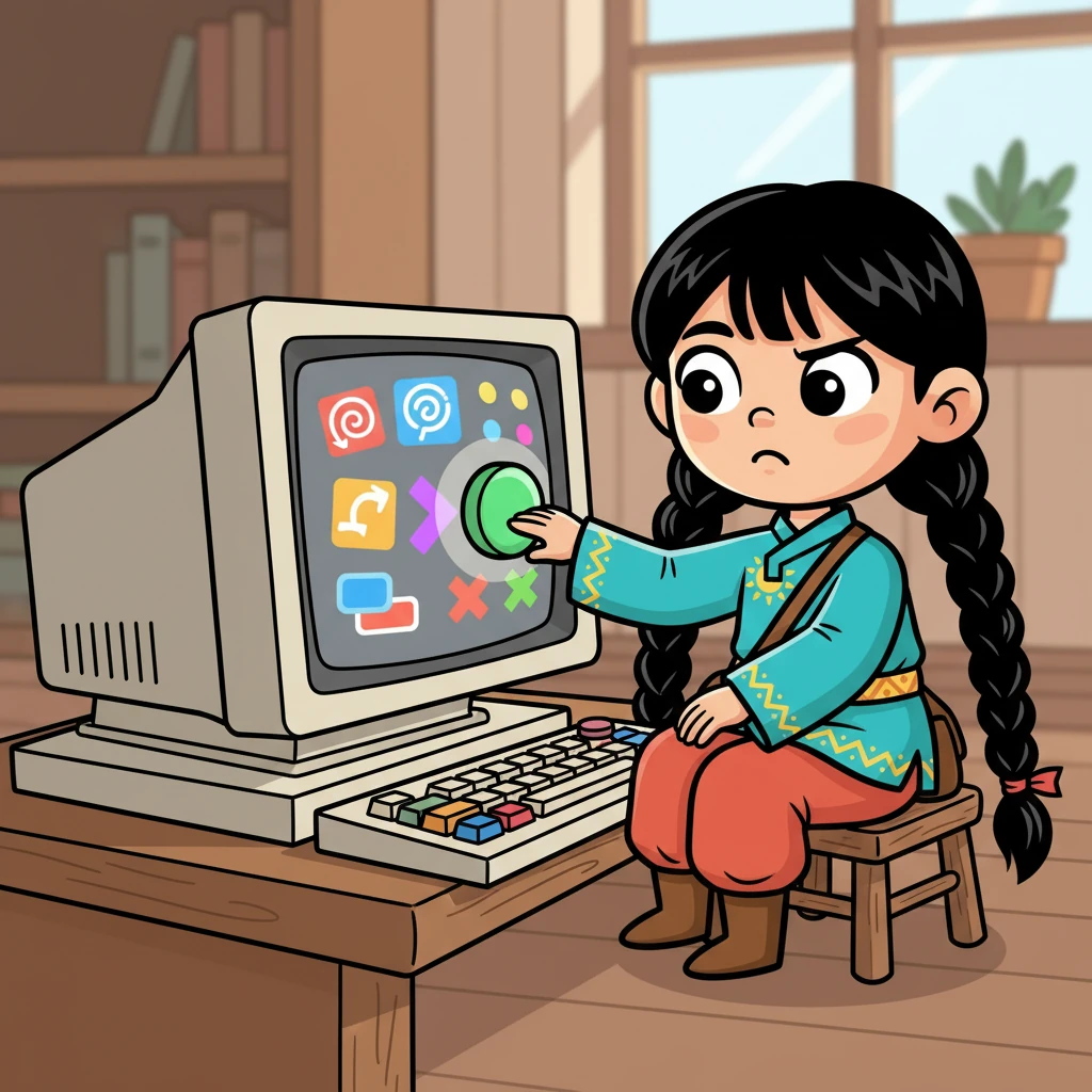 Сауле компьютердің алдына отырып, бағдарламаны ашуға тырысты. Бірақ ол бірден бәрін түсінбеді. Экрандағы көптеген құралдар мен батырмалар оны шатастырды.