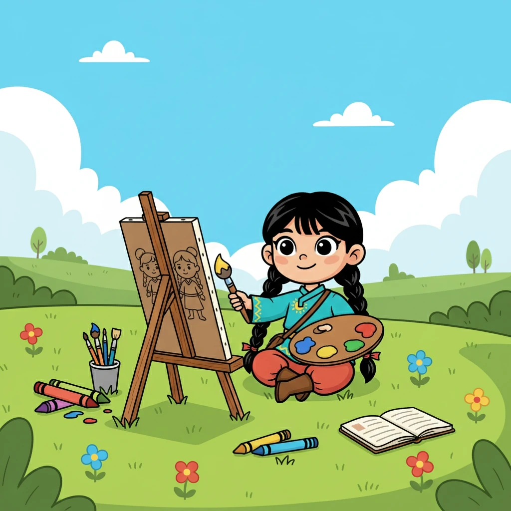 Сауле бірінші суретін жасауға кірісті. Ол өз достарының суретін салмақшы болды. Ол түстерді таңдап, әрбір егжей-тегжейін мұқият салды.