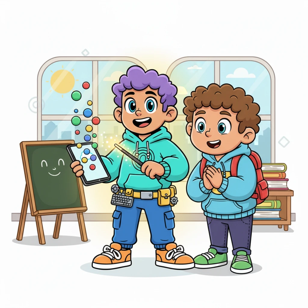 Wizzy showed Professor Pixel how easy it was to upload new assignments. With a playful tap of a magic digital wand, colorful assignment bubbles floated gracefully onto the screen, perfectly organized for all the students.