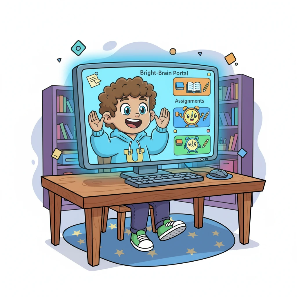 Meanwhile, Leo logged onto the new 'Bright-Brain Portal' on his computer. He gasped with delight as he saw all his assignments clearly laid out, each with a little animated clock counting down to the deadline. No more forgotten papers!
