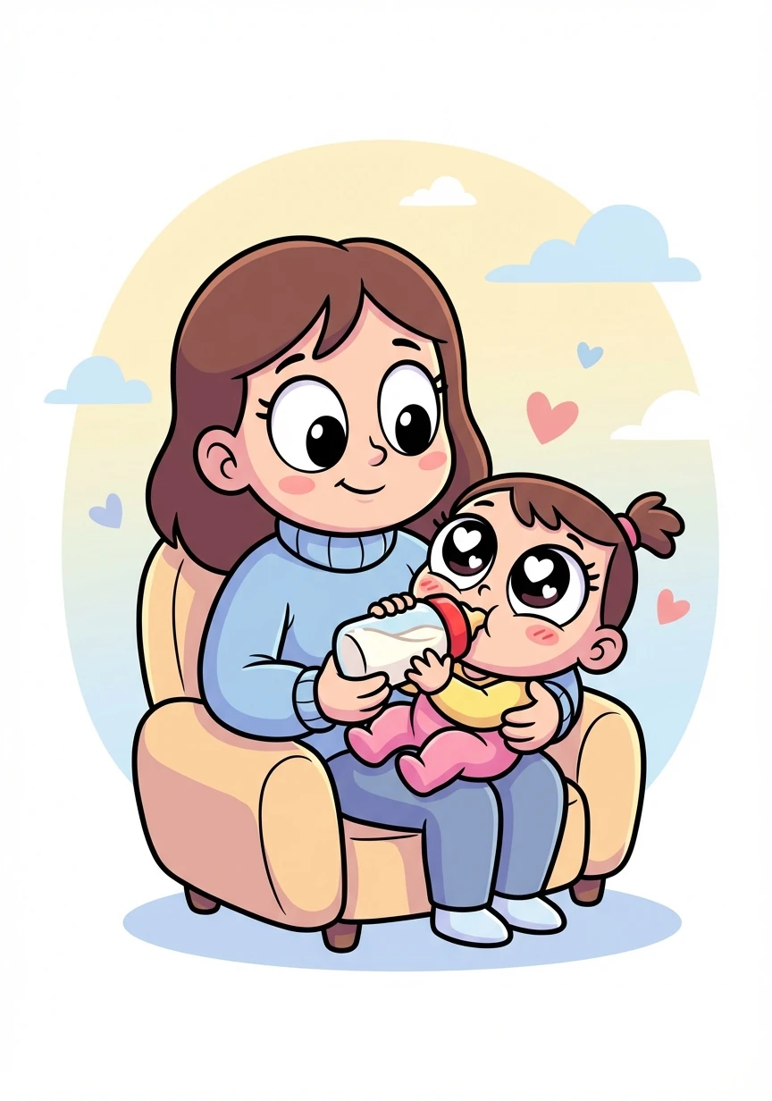 Sherlie, sa maman, lui donne son biberon. Chaelle regarde sa maman avec des yeux remplis d'amour et boit goulûment son lait. Un moment de calme et de tendresse.