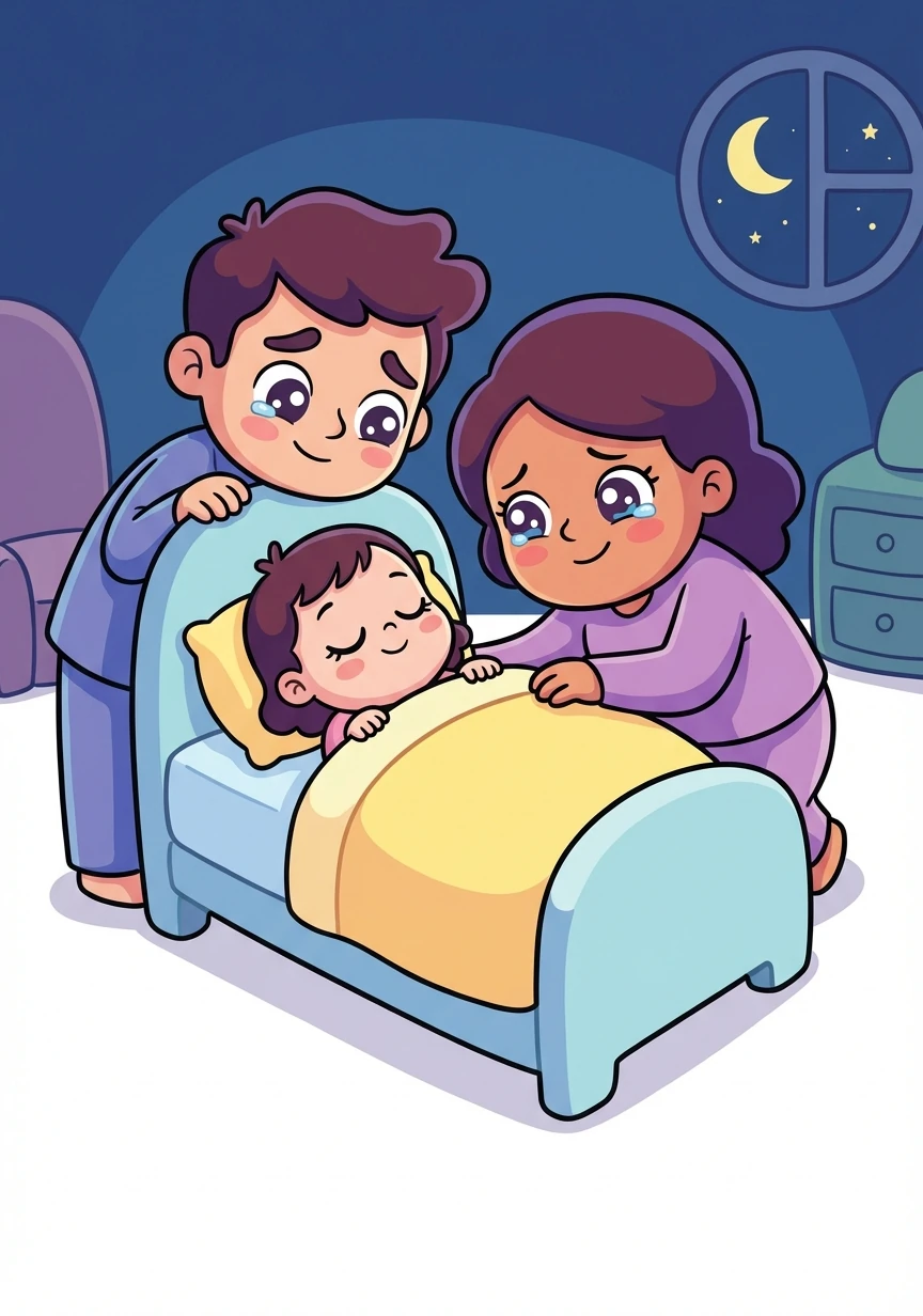 Le soir, Chaelle s'endort paisiblement dans son lit. Chance et Sherlie la regardent avec amour. Ils sont reconnaissants d'avoir cette petite merveille dans leur vie.