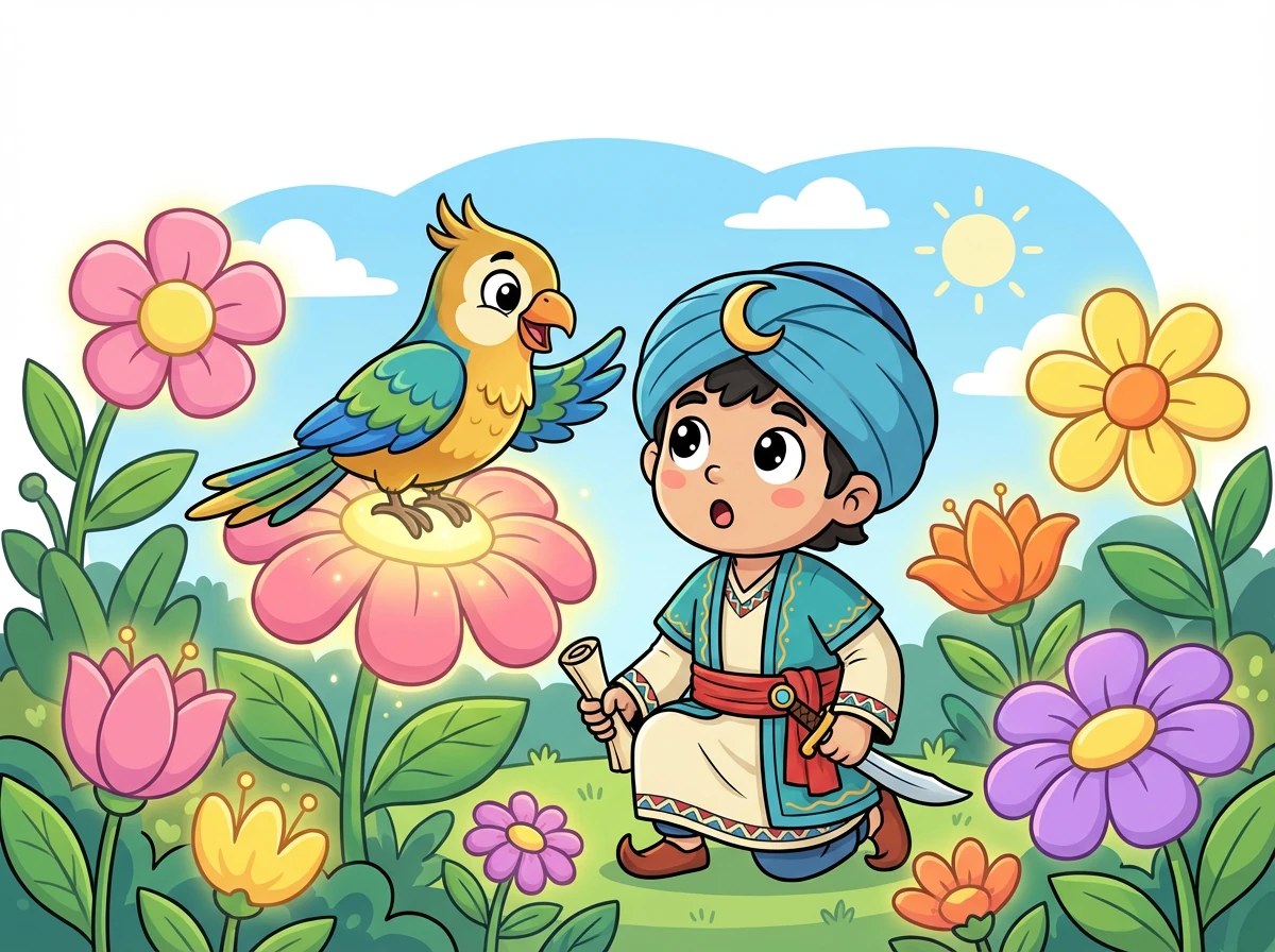 Bog'da Alisher g'alati bir qushni uchratdi. Bu qush gapira olardi! Qush unga bog'ning sirini ochib berdi: bu bog' xonlikning yuragi, uning gullari xalqning baxti edi.