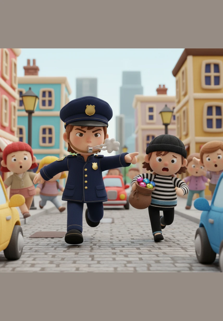 Jack raced down a busy city street wearing a navy blue police uniform and blowing a loud whistle. He managed to catch a famous jewel thief, making his week as an officer both thrilling and incredibly dangerous.