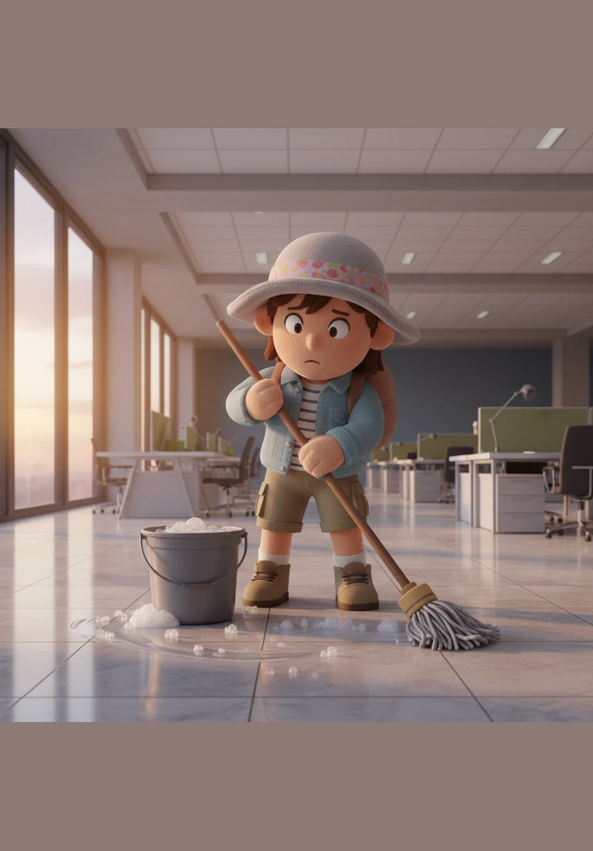 With a mop in hand and a bucket of sudsy water, Jack spent his days making the floors of a giant office building sparkle. It was a simple and peaceful job, though he didn't earn very much money for all his hard scrubbing.