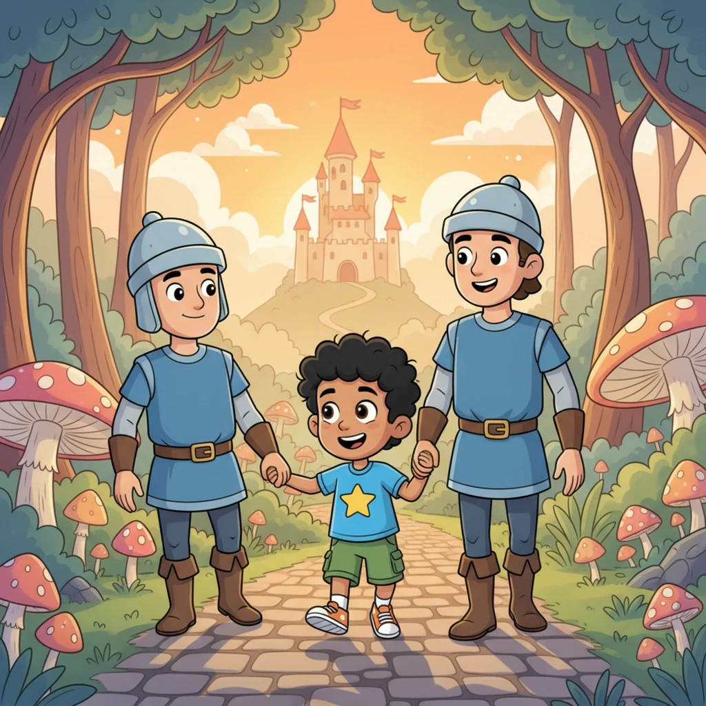 The guards, with kind smiles, explained their mission and invited Leo to come with them. Leo, feeling a mix of excitement and wonder, bravely agreed and followed them.