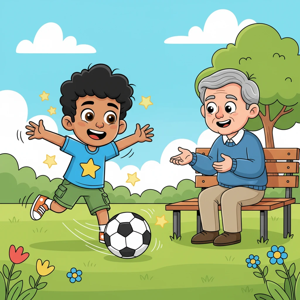 Grandpa asked Leo a few questions about his favorite sport, and Leo answered with sparkling enthusiasm, describing his love for football and his amazing tricks on the field.