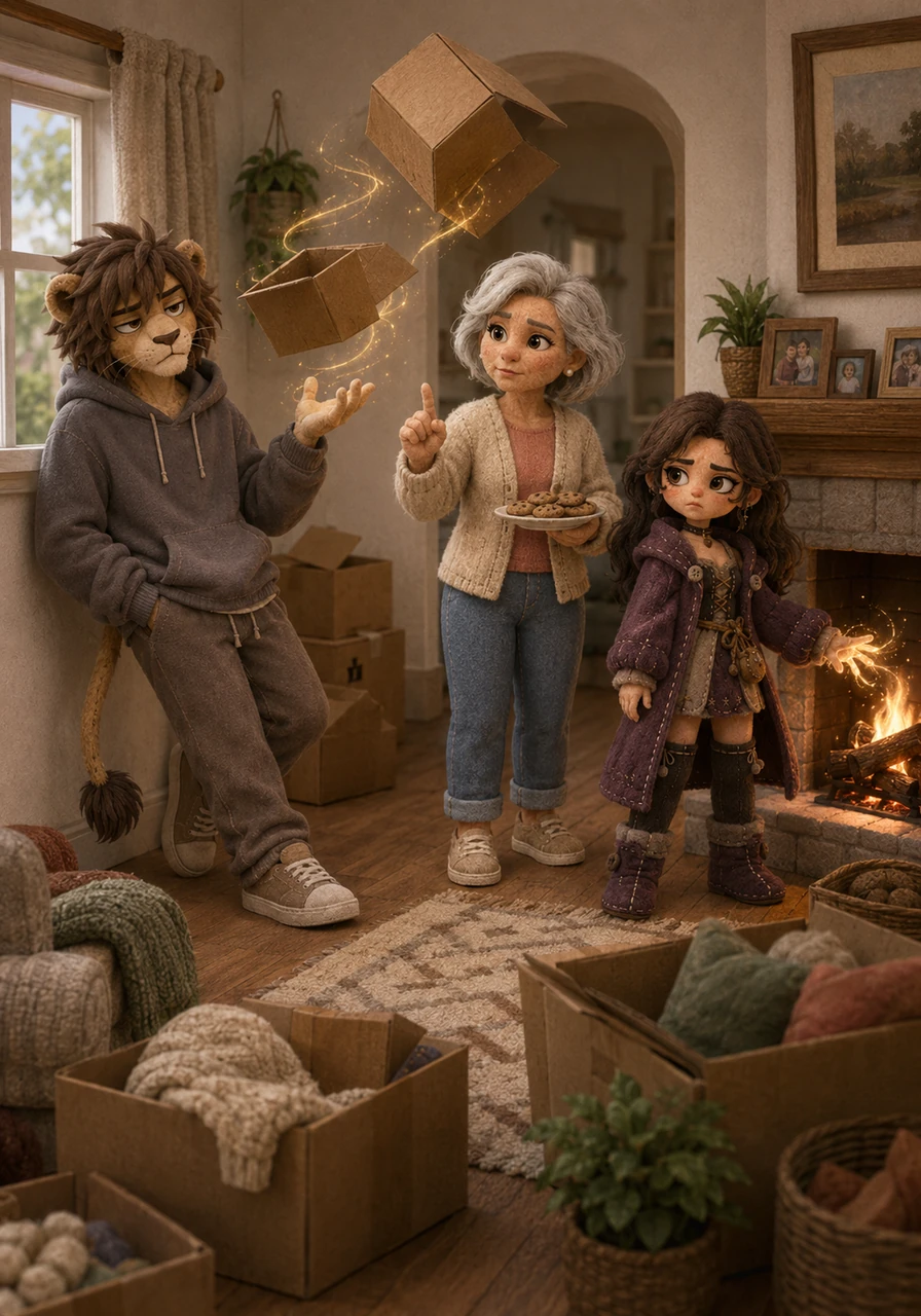 Inside their new living room, boxes floated effortlessly in the air as Leo used his telekinesis to unpack while leaning lazily against the wall. Maya sparked small bursts of energy from her fingertips to light the fireplace, both siblings silently protesting this forced normalcy. Their mother walked in with a plate of cookies, gently reminding them that keeping their powers a secret was the first rule of the suburbs.