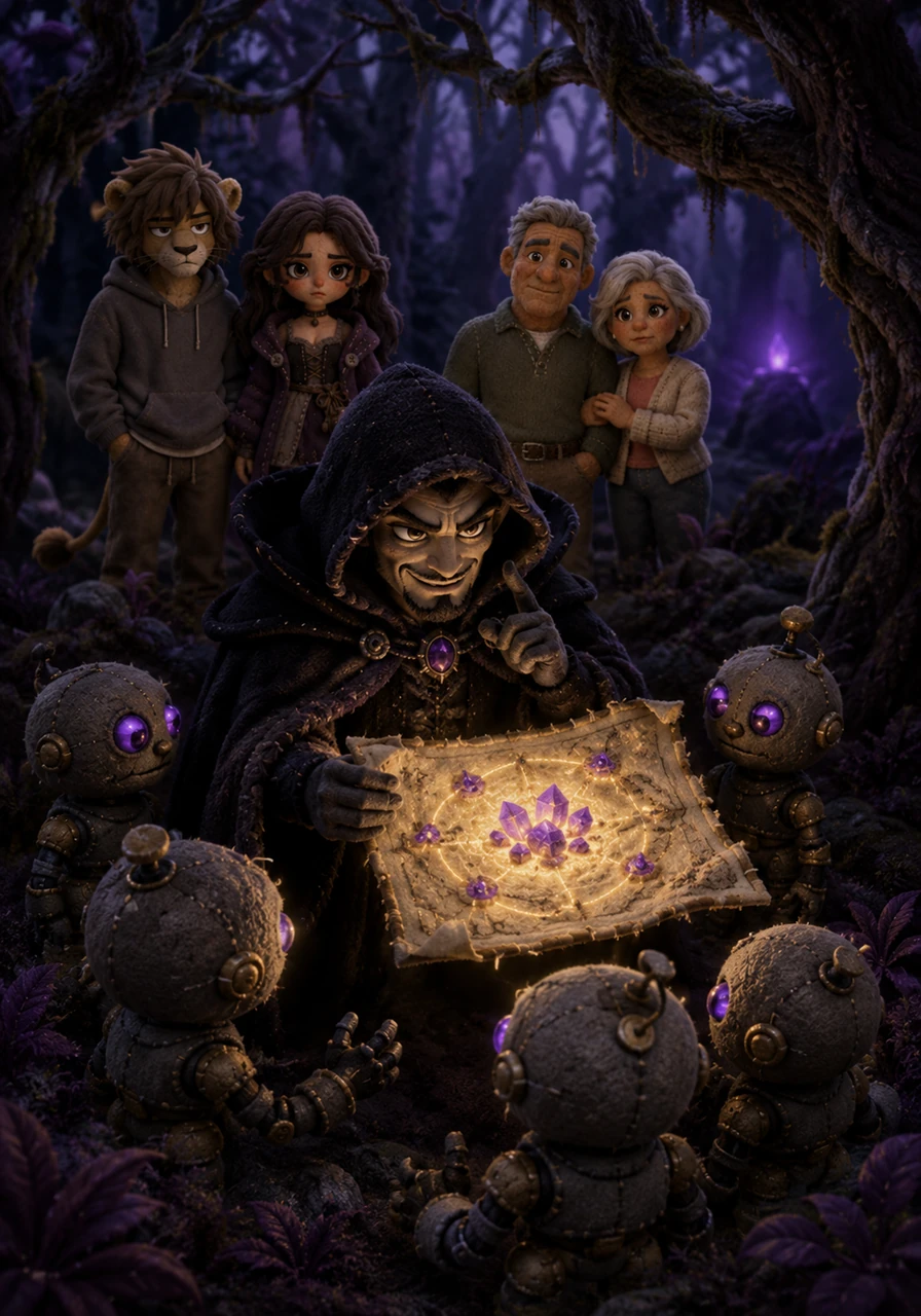 Deep in the shadows of the nearby Whispering Woods, a sinister figure draped in a dark cloak consulted a glowing, ancient map. The villain whispered to his robotic minions about the first of the six mystical cosmic crystals hidden right under the noses of the oblivious suburbanites. If they secured all six, the peaceful world would fracture into a chaotic nightmare of unimaginable darkness.