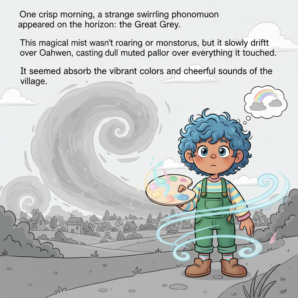 One crisp morning, a strange, swirling phenomenon appeared on the horizon: the Great Grey. This magical mist wasn't roaring or monstrous, but it slowl