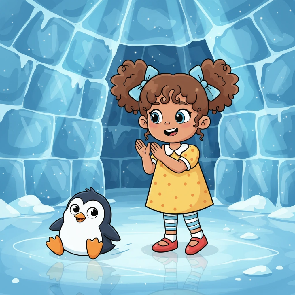 And there it was! A funny little penguin, waddling with comical steps, right inside a glistening, icy igloo. It slid on its belly across the smooth ice, looking incredibly pleased with itself. Lily clapped her hands with joy.