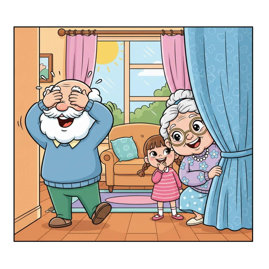 Започнаа да играат криенка, а Дедо Марко си ги покри очите и гласно броеше. Баба Славица и Ана тивко се прикрадоа зад завесите, едвај задржувајќи го кикотењето. Тие беа совршен тим за криенка.