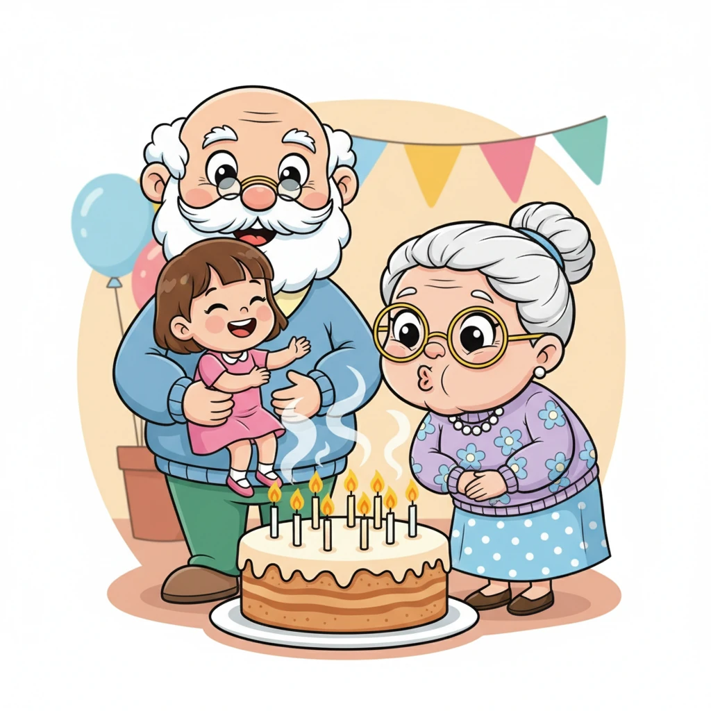 Семејството се собра околу тортата, Дедо Марко ја држеше Ана за да може да ѝ помогне на Баба Славица да ги изгасне свеќичките. Со еден здив, сите 53 пламени исчезнаа, исполнувајќи ја просторијата со роденденски желби.