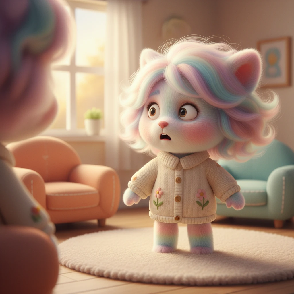 Suddenly, a warm, deep voice, 'I'm already here, sunshine,' broke the stillness. Valerie's head, with its soft, fluffy hair, whipped around, her eyes wide with a mix of shock and dawning hope.