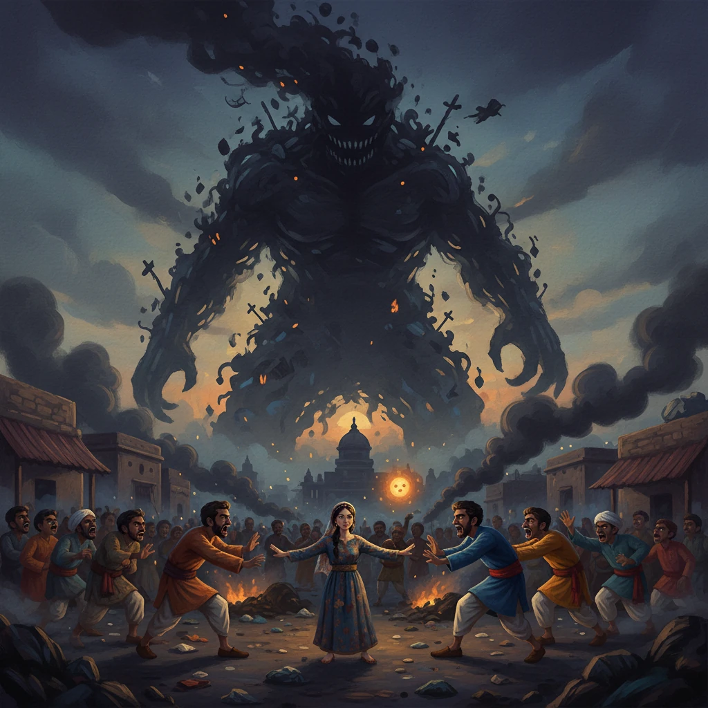 Kabus hitam itu semakin membesar, membentuk bayangan raksasa yang menyeramkan di atas kampung. Ia lahir daripada sampah sarap, asap pencemaran, dan sengketa penduduk yang saling menyalahkan. Rania cuba meleraikan pergaduhan, tetapi kegelapan itu seolah-olah menyerap setiap pertengkaran, menjadikan Embi semakin malap, cahayanya redup seperti pelita kehabisan minyak.