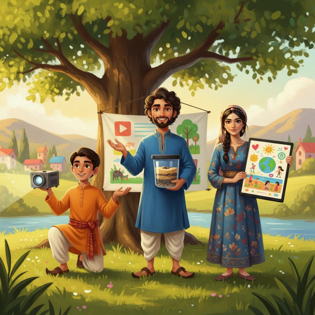 Kavish dengan bangga menunjukkan model penapis air buatan tangannya, dibina daripada pasir, arang, dan batu kecil. Haziq menayangkan video kesedaran alam sekitar melalui projektor mini ciptaannya, manakala Li Wen mengangkat poster digital berwarna-warni yang menyentuh hati. Mereka menunjukkan bahawa setiap individu mempunyai peranan penting dalam menyelamatkan alam.