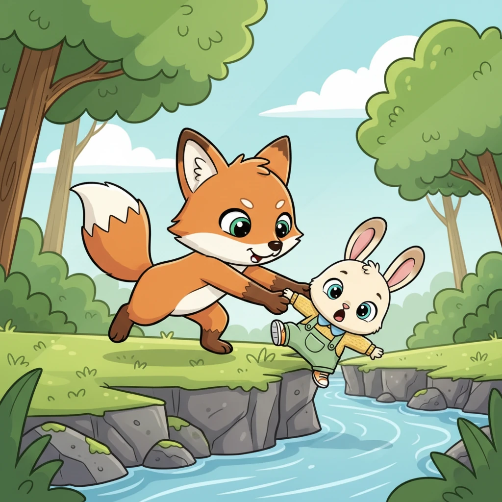 Quick as a flash, Foxy lunged forward. She gently, but firmly, snagged one of Pip's tiny back feet just as he was about to tumble over the edge. Her paw was soft, but Pip felt a firm grip.