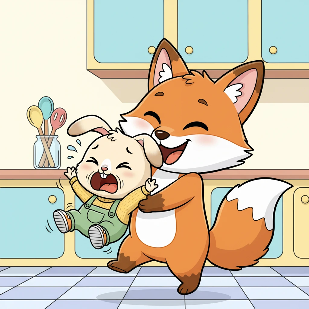 "No! Don't eat me!" Pip shrieked, his voice filled with pure terror. He thrashed his little body, convinced this was the end, that Mommy Foxy was finally going to gobble him up. His cries echoed through the kitchen.