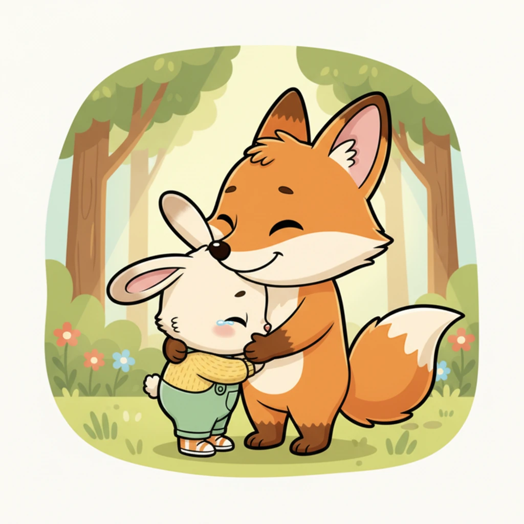 Foxy immediately pulled Pip close, nuzzling him gently and rubbing his soft fur. "Oh, my sweet Pip," she whispered, her voice soft and full of love. "Mommy was just playing peek-a-boo. I would never, ever hurt you." Pip slowly quieted, feeling her warm fur and realizing he was safe in her loving embrace.