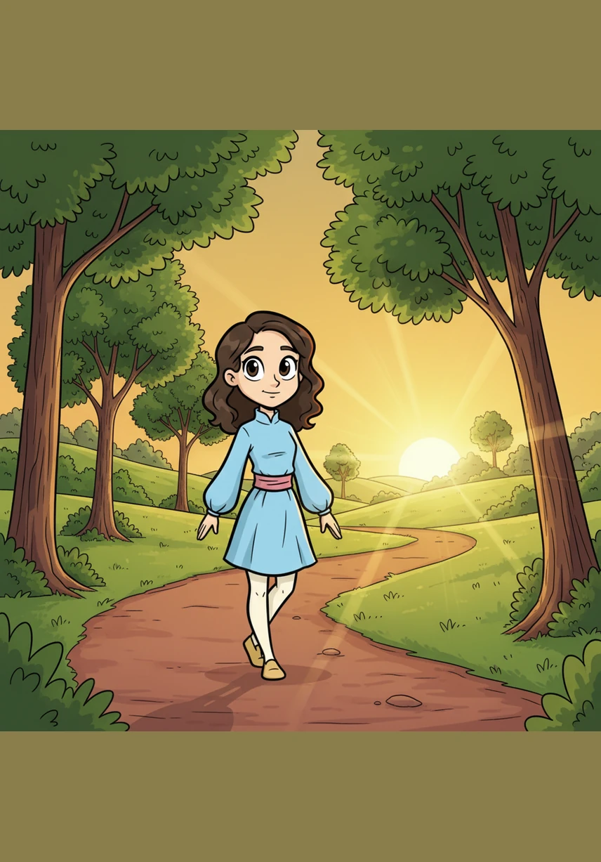 Maya walked through the park as the golden sun began to dip below the horizon, painting the sky in shades of orange and purple. The long shadows of the trees stretched across the grass, making the familiar path feel strange and new.