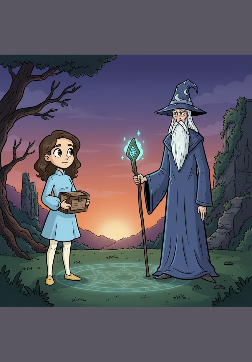 The old man turned around slowly, his long white beard glowing in the twilight. Instead of the angry face Maya expected, she saw a pair of gentle, sparkling eyes and a face full of kindness.