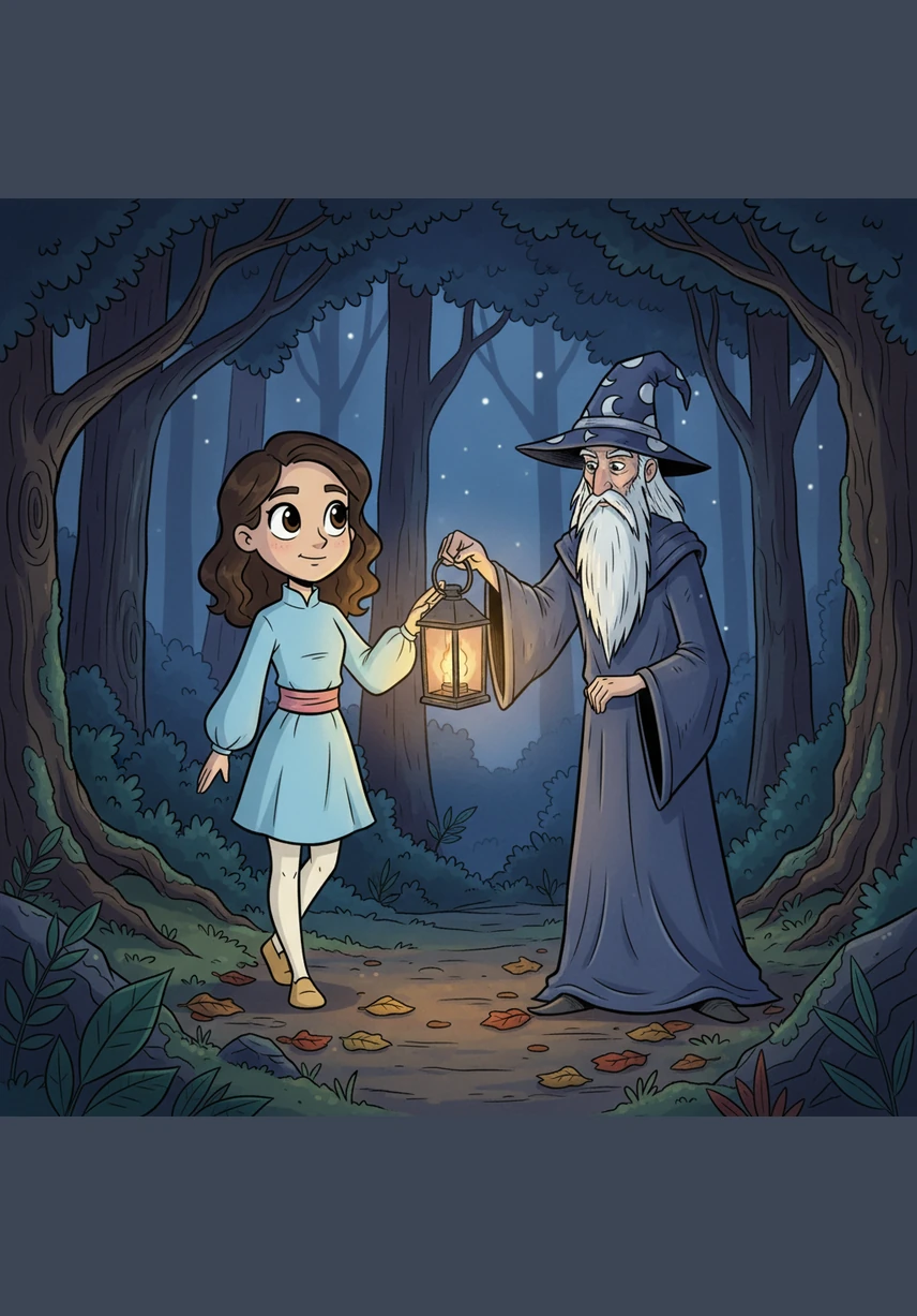 He held out a small, warm lantern toward her, its light chasing away the frightening shadows. He spoke in a voice that sounded like the soft rustle of autumn leaves, telling her there was nothing to fear.
