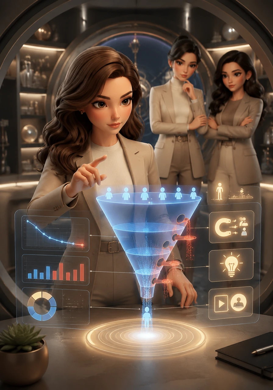 Elara dives into her Metrics Vault, a digital sanctuary where she tracks the movement of every visitor through her sales funnel. She identifies the leaky spots where people lose interest and applies creative solutions to keep them engaged until the final checkout.
