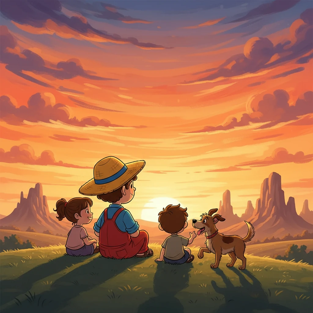 Ao final do dia, Severino, seus irmãos e Feijão se reuniam para ver o pôr do sol. O céu se pintava de cores vibrantes, e Severino sabia que, mesmo com as dificuldades, a vida era uma grande aventura, cheia de amor e esperança, sob o sol de Quixadá.