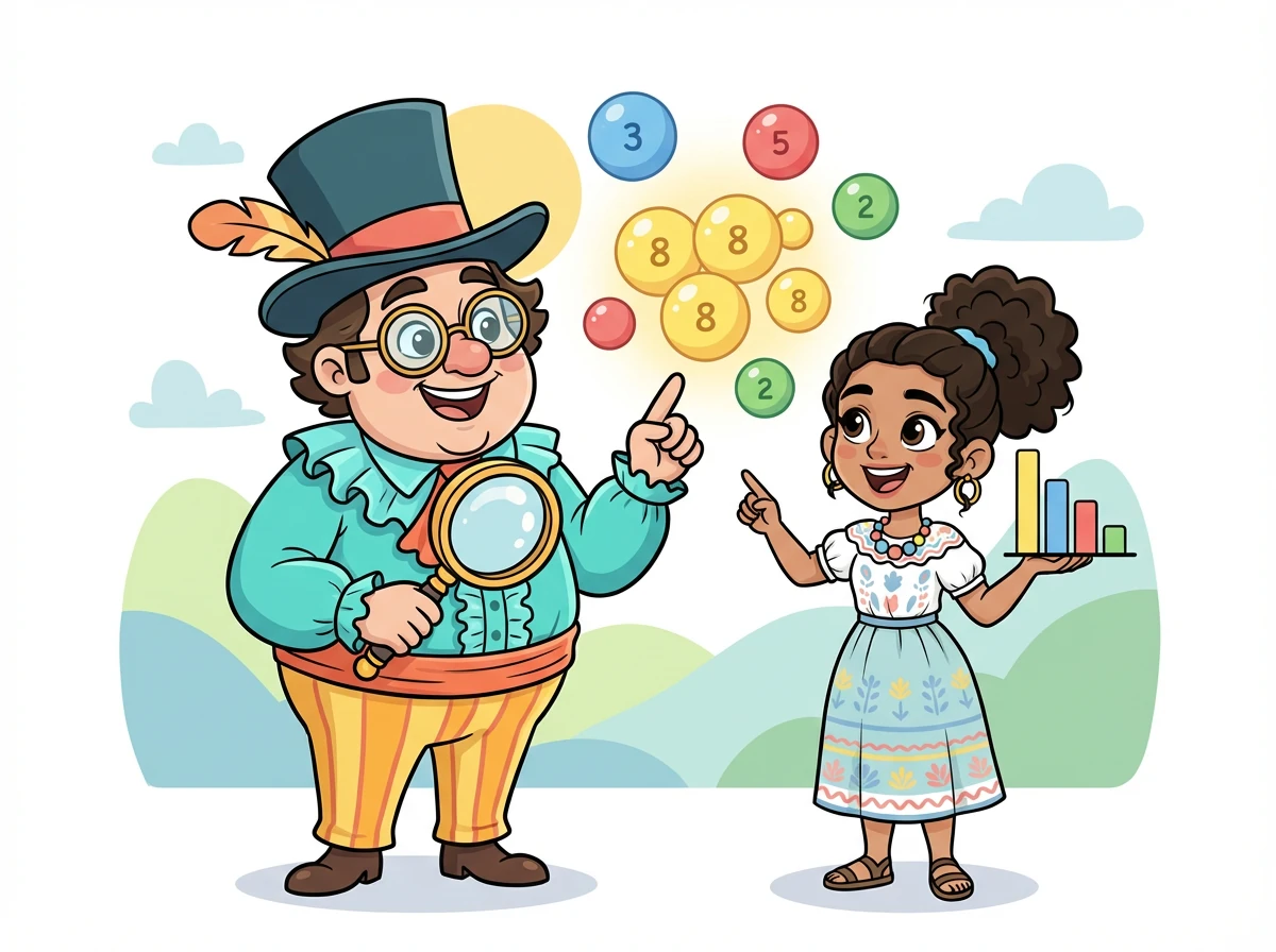 Luego, Estela conoce al Señor Moda, un personaje muy popular que le muestra cómo identificar el número que más se repite en una colección de coloridas burbujas.