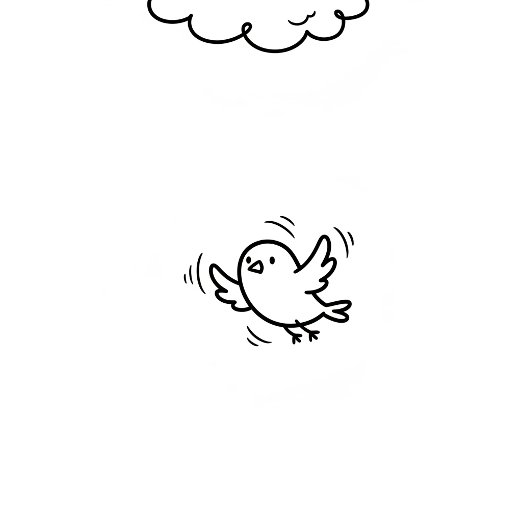With a brave chirp, Pip flapped small wings as hard as possible. Up, up, up went Pip, trying to reach the sky. The wind tickled Pip's feathers.