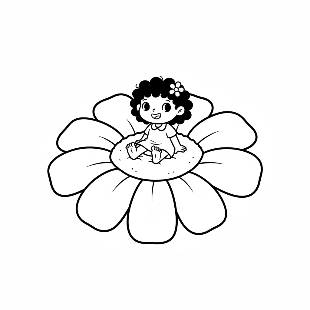 Pip landed softly on a big, happy flower, taking a little rest. The flower petals were wide and welcoming, a perfect spot to catch a breath. Pip wiggled toes, feeling pleased.