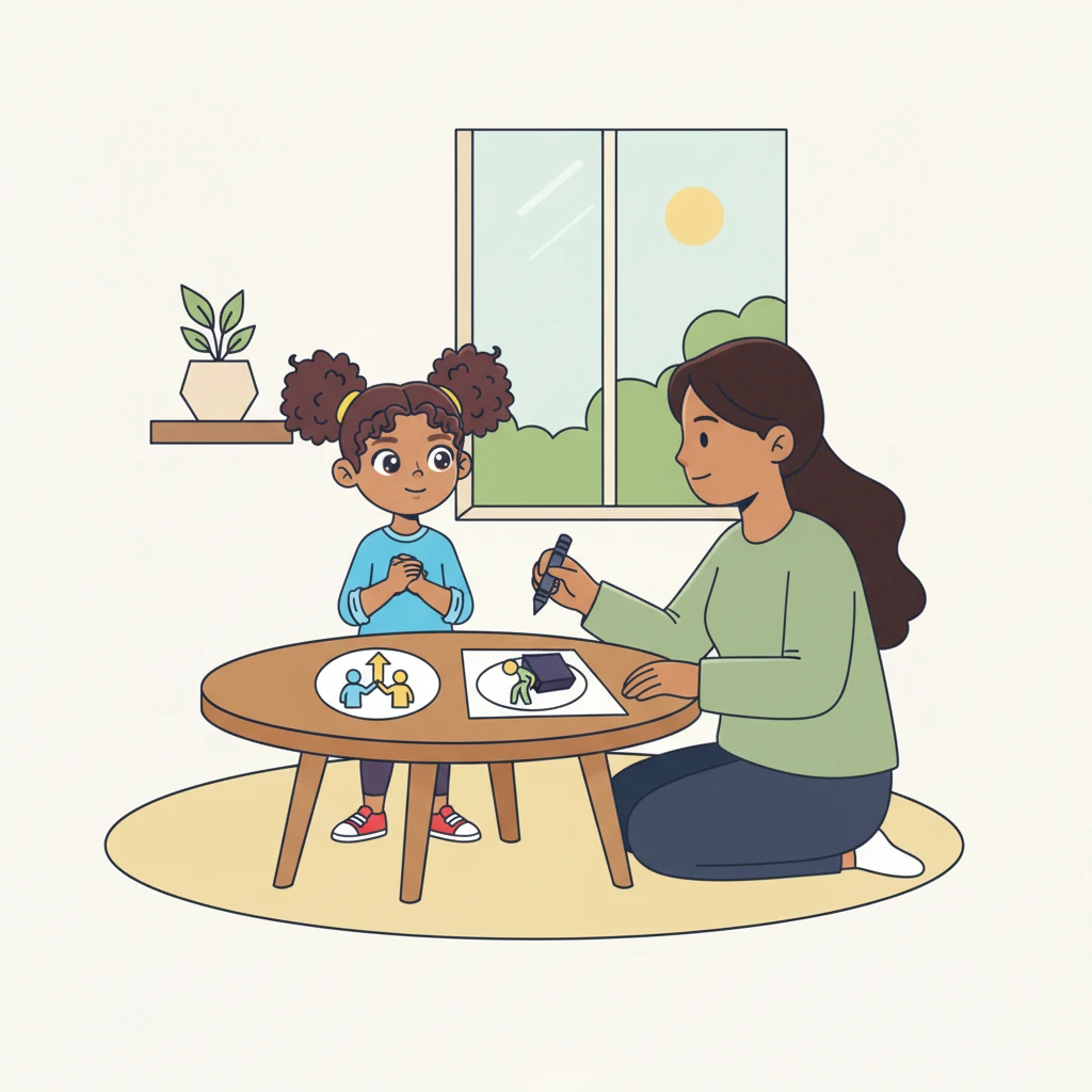 Emma's mom listened carefully to her worries, explaining that real friends make you feel good, not sad or small. She drew two simple circles, one showing how true friends lift each other up, and the other showing how some friendships can feel like a heavy weight. Emma began to understand the important difference.