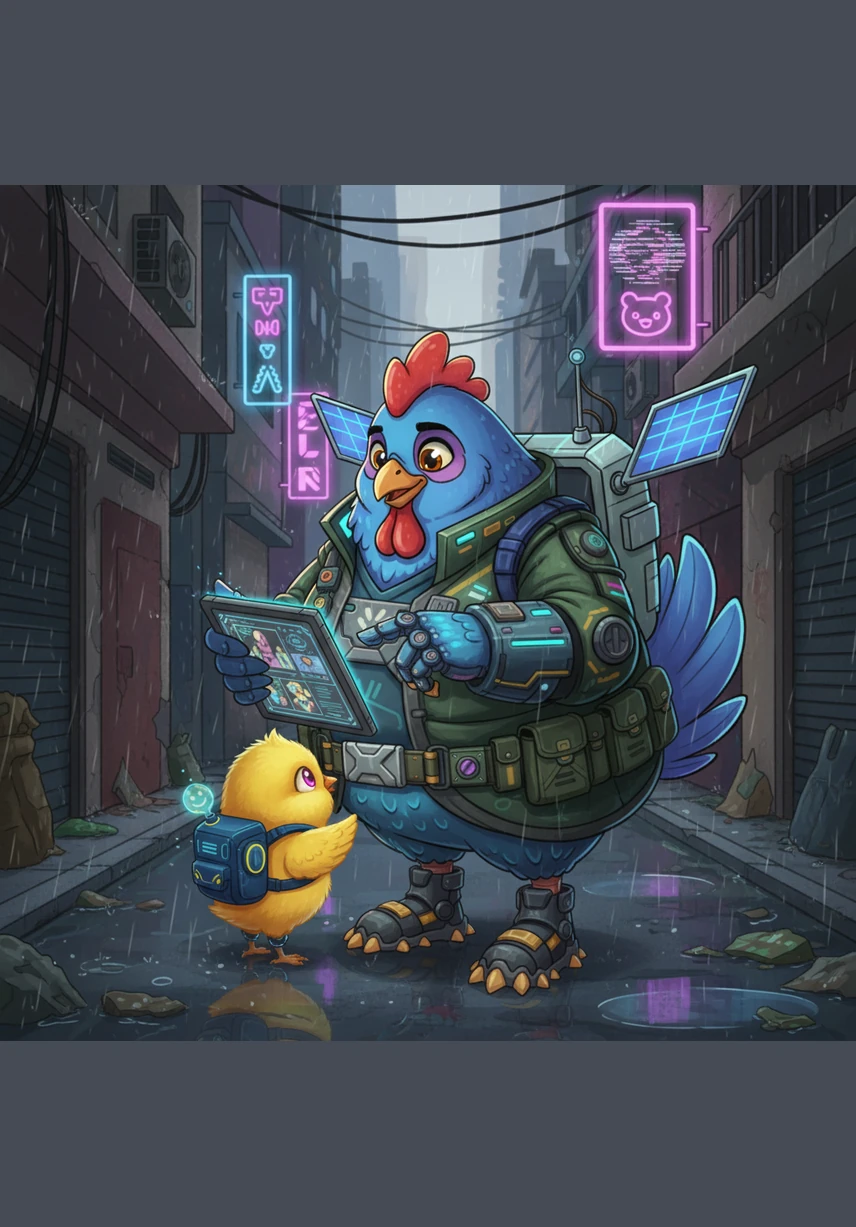 Mamma Raibīte mīļi apskāva savu meitiņu ar siltu un pūkainu spārnu. Viss pagalms piepildījās ar spožu gaismu un bezgalīgu laimi, svinot mīlestību un jaunu sākumu.